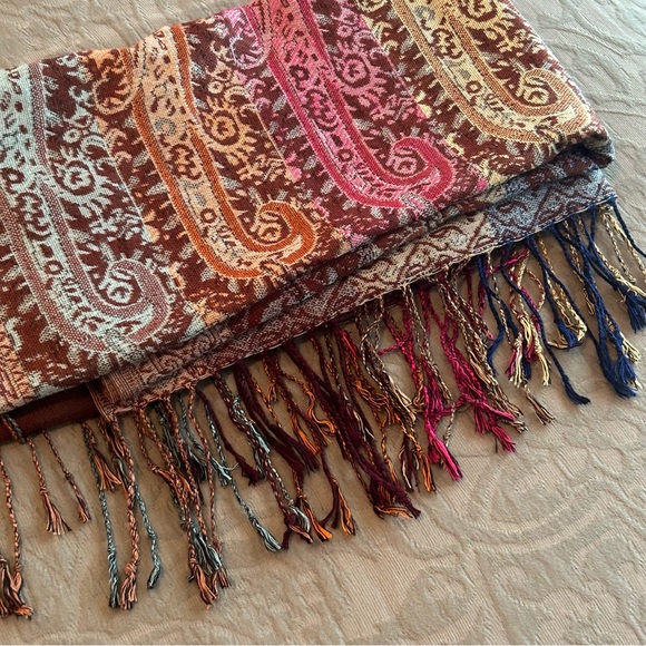 Multicolor Bohemian Gypsy Soft Tassel Paisley Floral Scarf - Picture 3 of 3